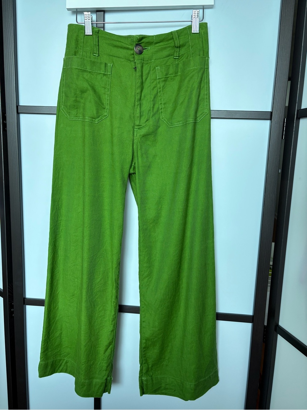 Anthropologie Maeve The Colette Green Linen Blend Wide Leg Pants 27 - Picture 4 of 14